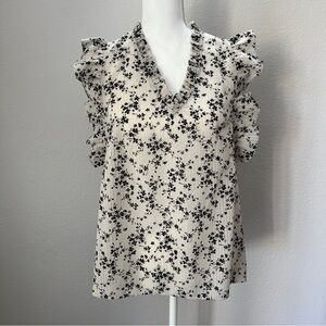 Everleigh Floral Ruffle Sleeveless Top - Black and White Size M